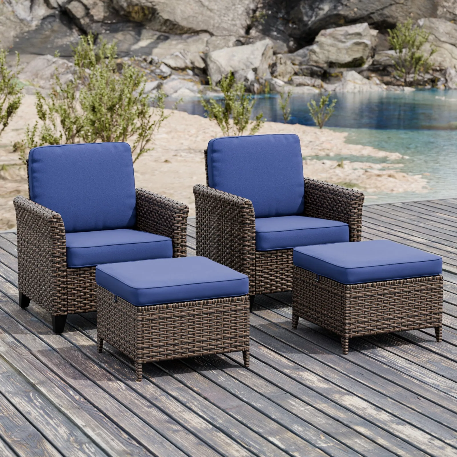 Ocean Vista Wicker Outdoor Patio Seating Set w/ Patio Chairs, 4 Pieces