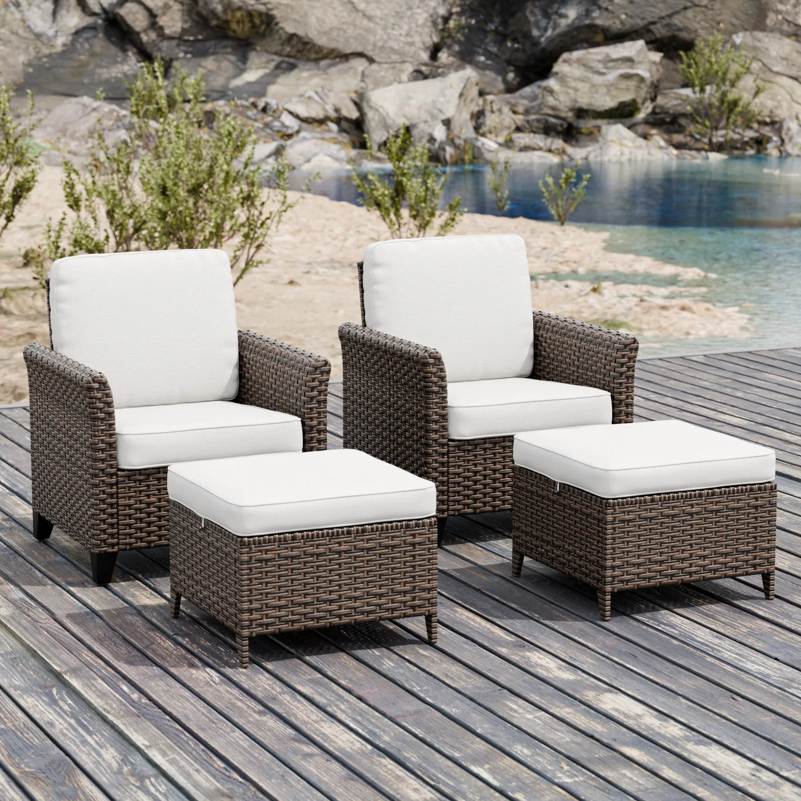Ocean Vista Wicker Outdoor Patio Seating Set w/ Patio Chairs, 4 Pieces