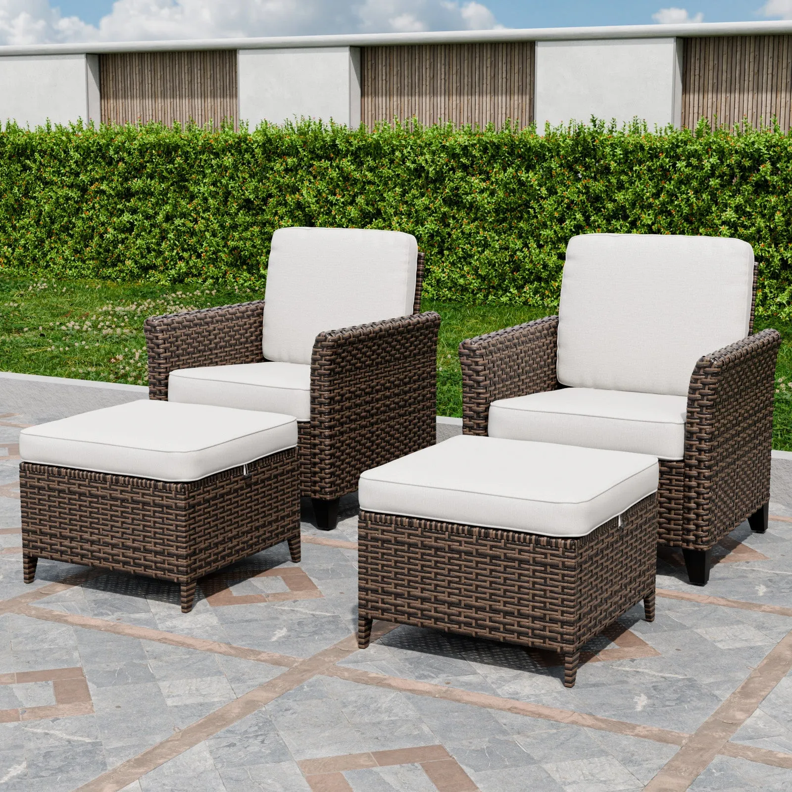 Ocean Vista Wicker Outdoor Patio Seating Set w/ Patio Chairs, 4 Pieces