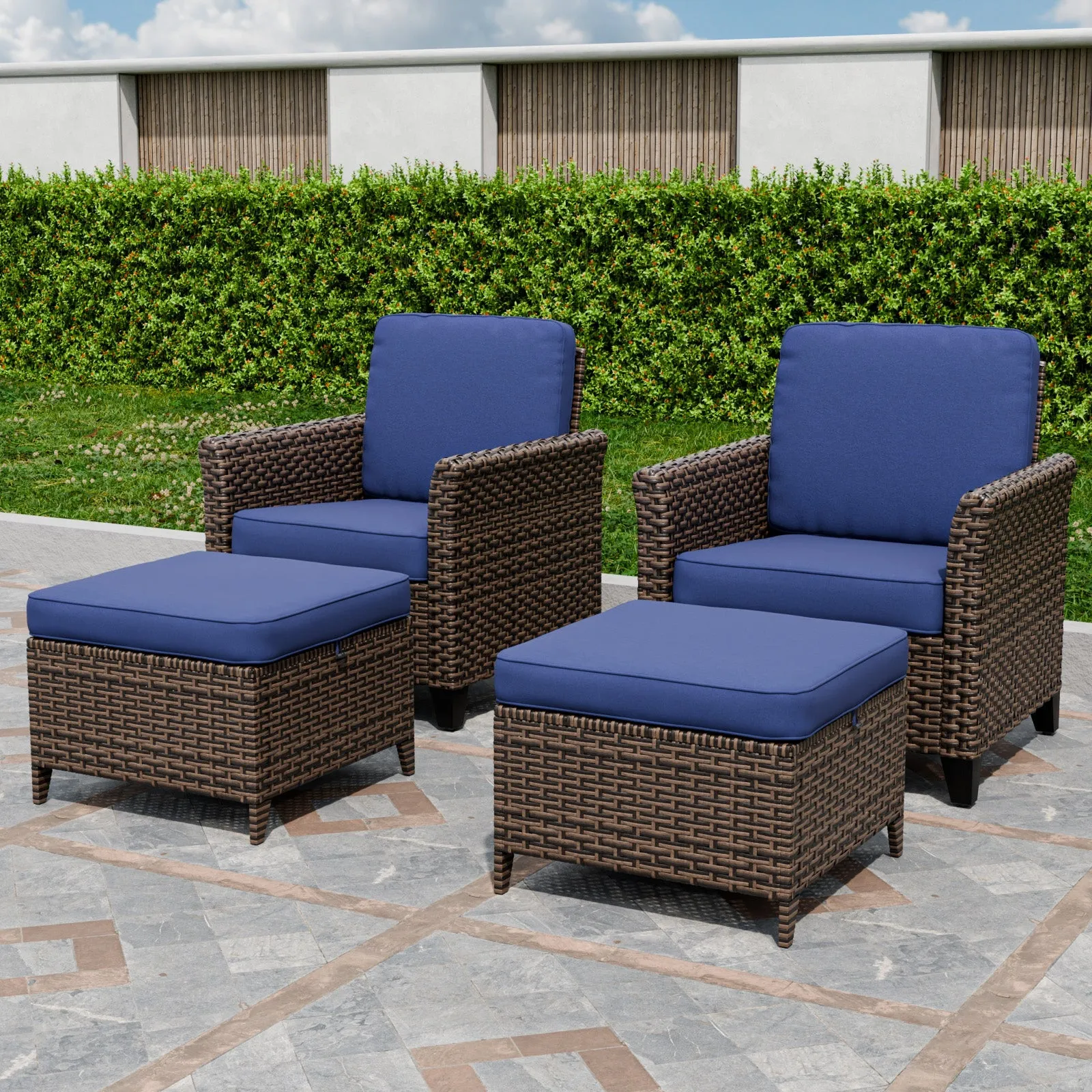 Ocean Vista Wicker Outdoor Patio Seating Set w/ Patio Chairs, 4 Pieces