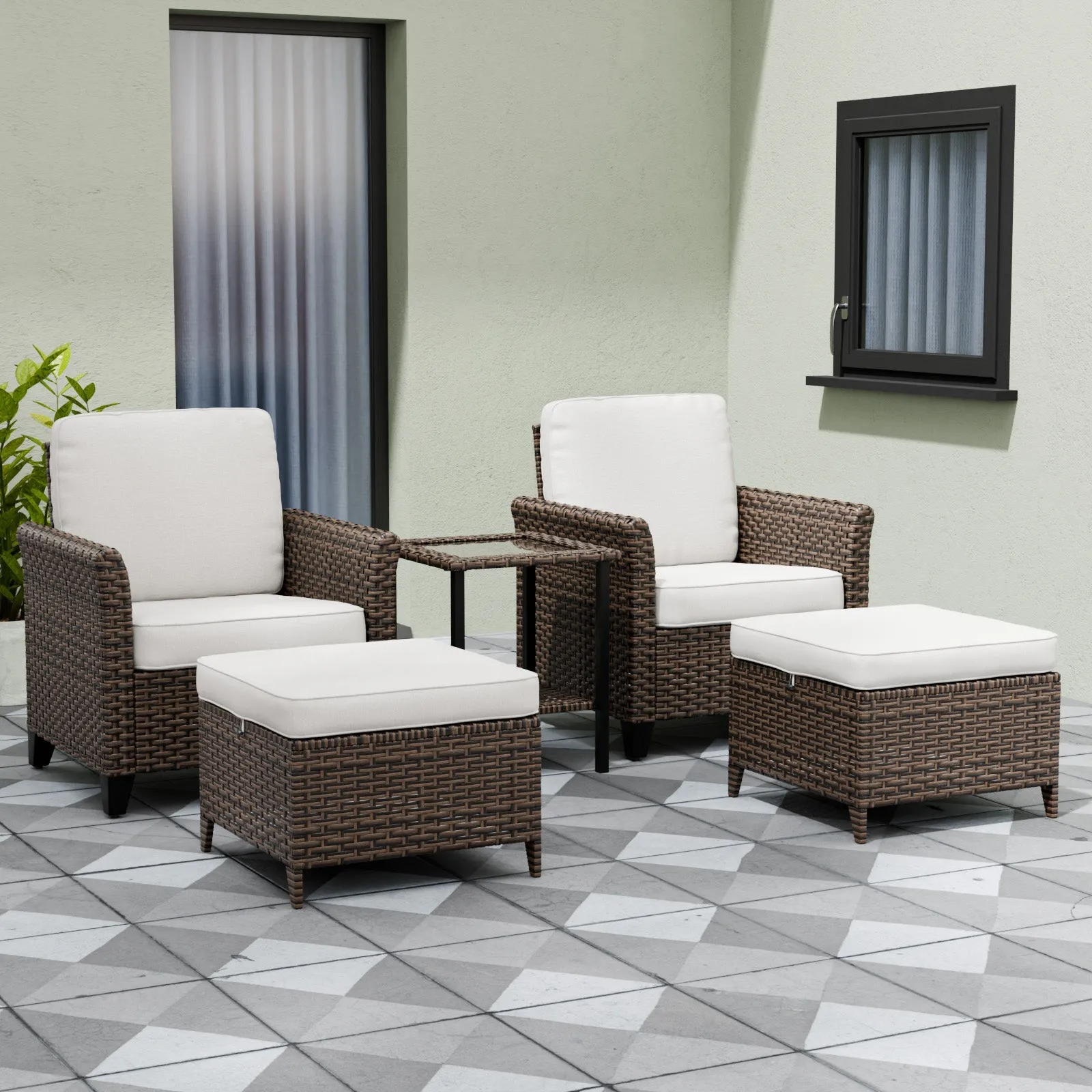 Ocean Vista Wicker Outdoor Patio Seating Set w/ Patio Chairs, 5 Pieces