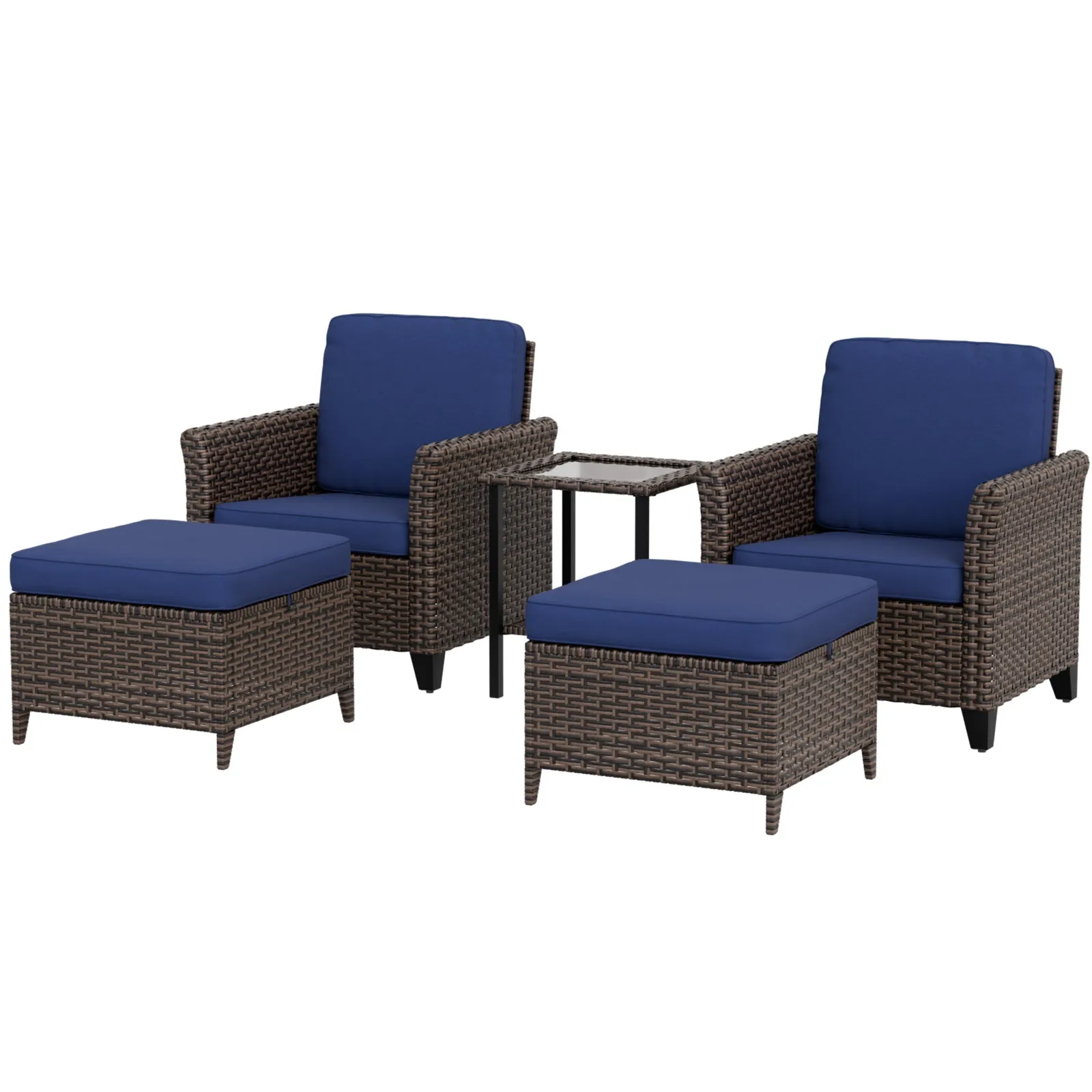 Ocean Vista Wicker Outdoor Patio Seating Set w/ Patio Chairs, 5 Pieces