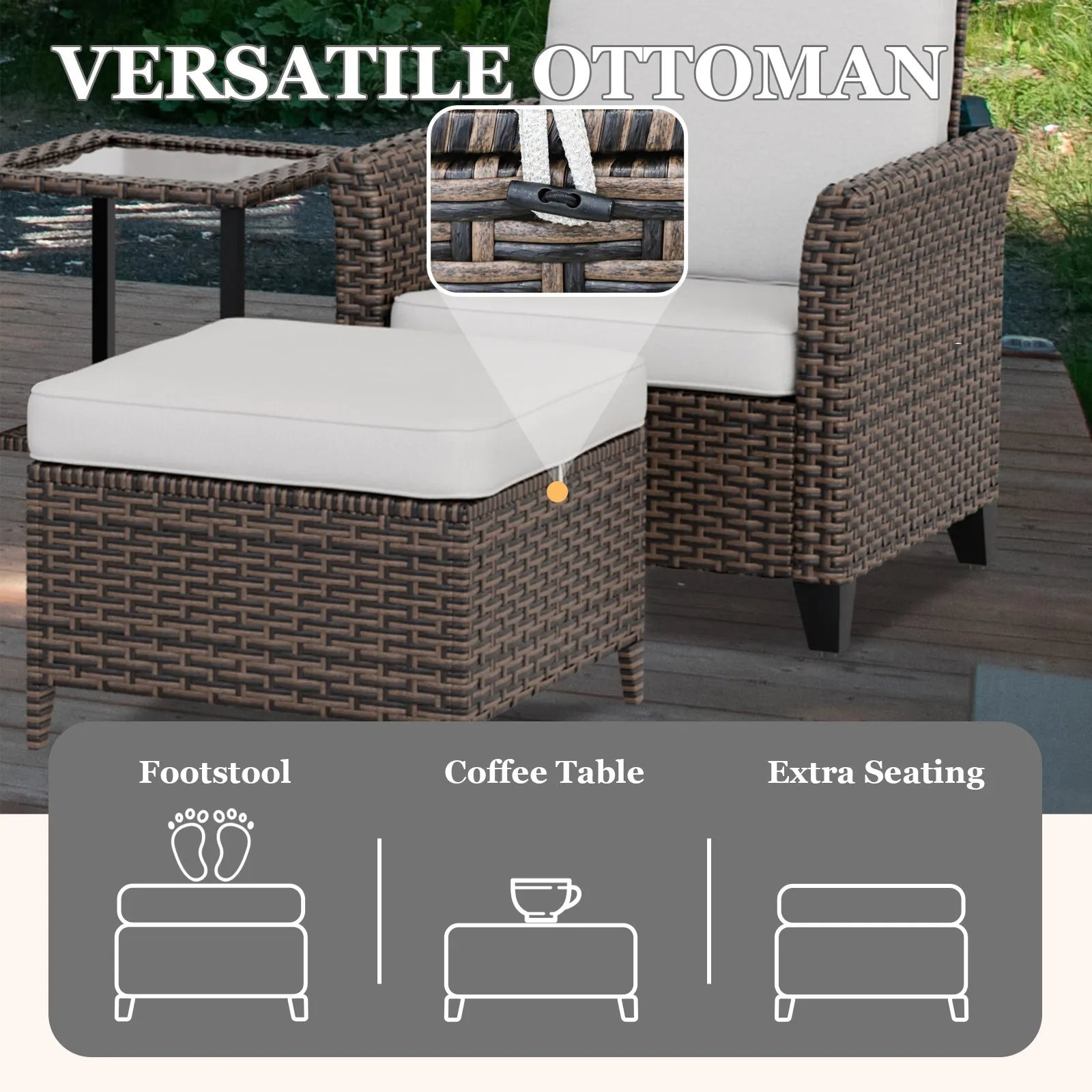 Ocean Vista Wicker Outdoor Patio Seating Set w/ Patio Chairs, 5 Pieces