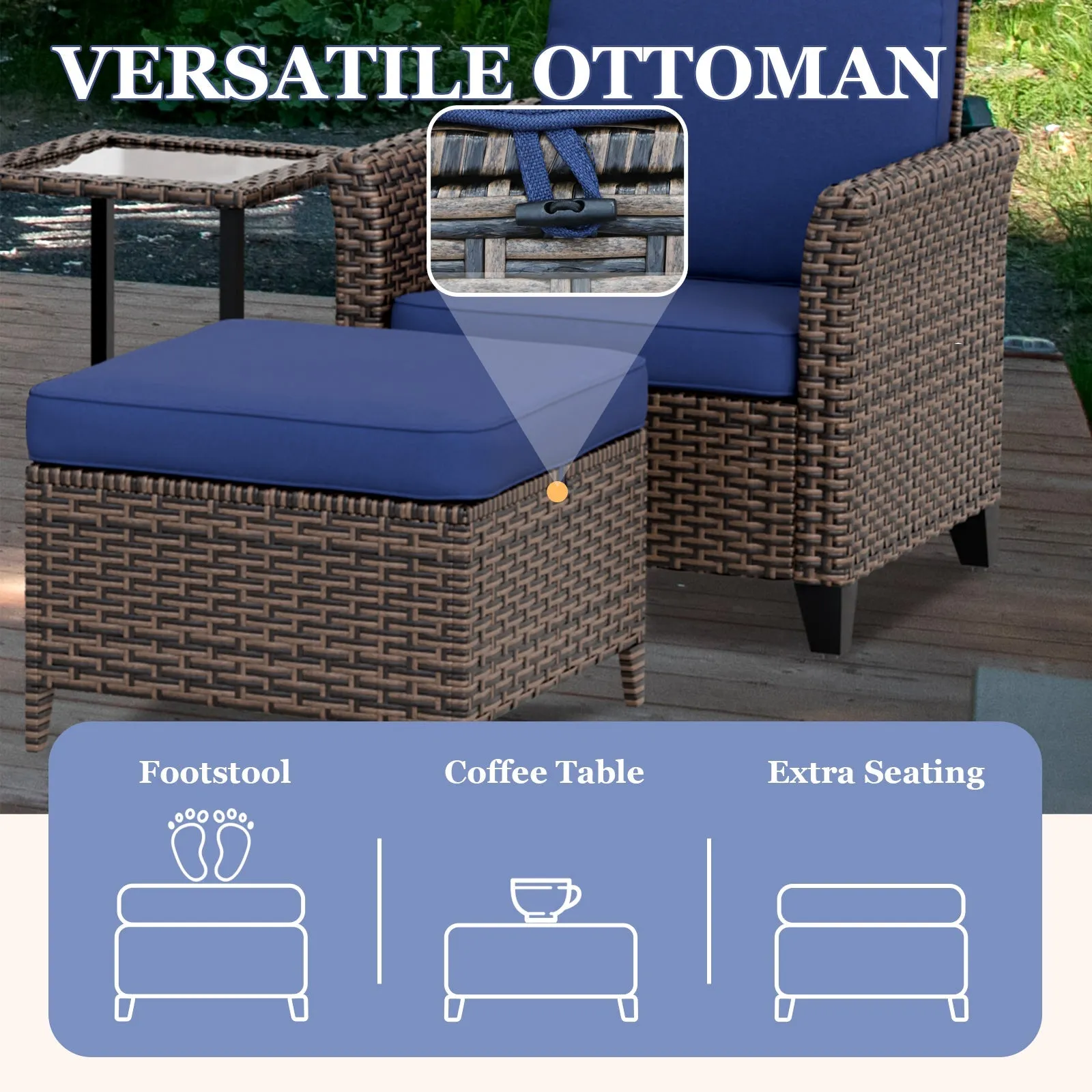 Ocean Vista Wicker Outdoor Patio Seating Set w/ Patio Chairs, 5 Pieces
