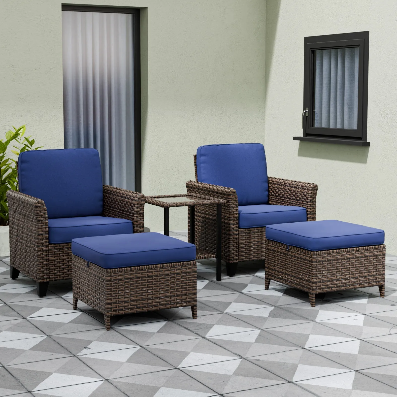Ocean Vista Wicker Outdoor Patio Seating Set w/ Patio Chairs, 5 Pieces