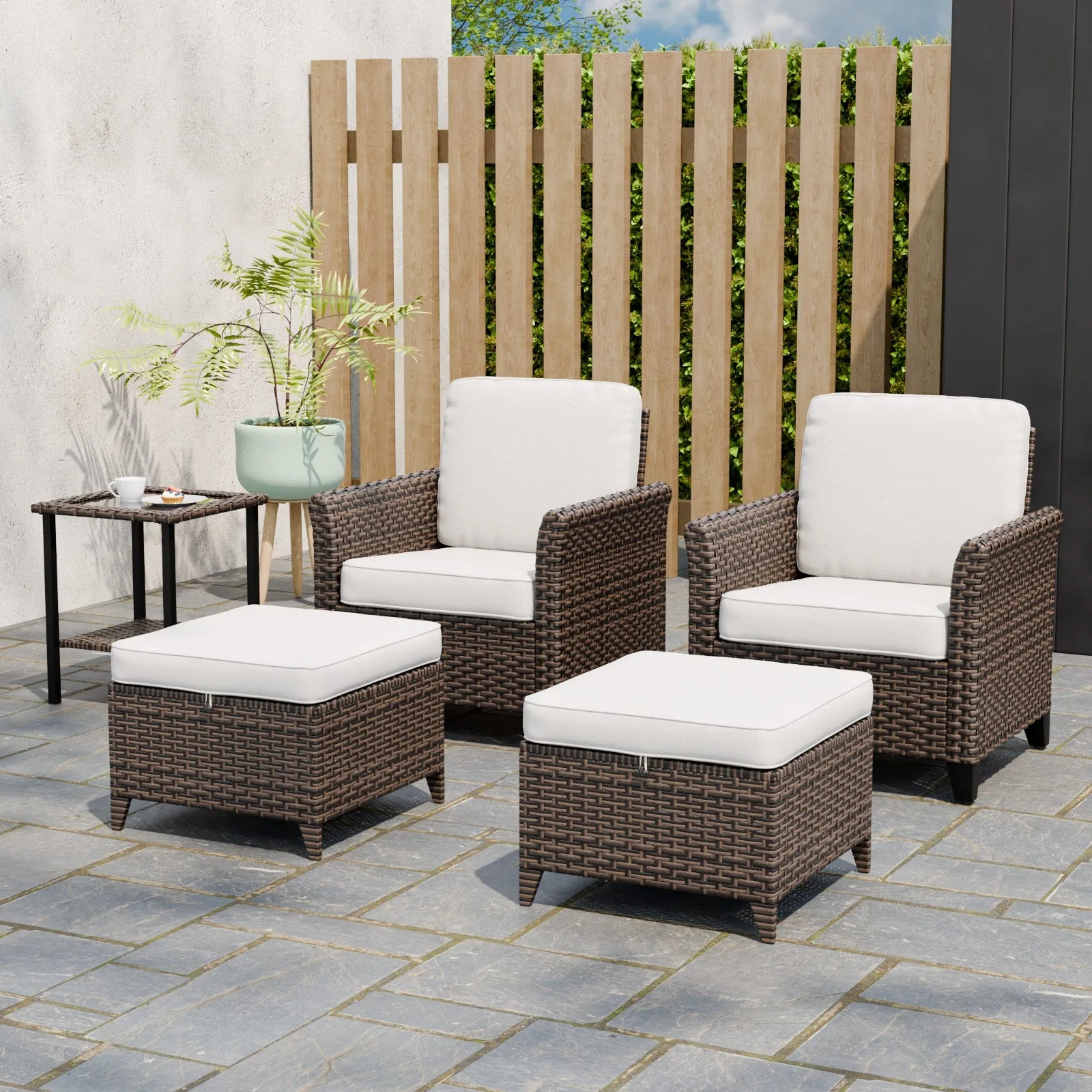 Ocean Vista Wicker Outdoor Patio Seating Set w/ Patio Chairs, 5 Pieces