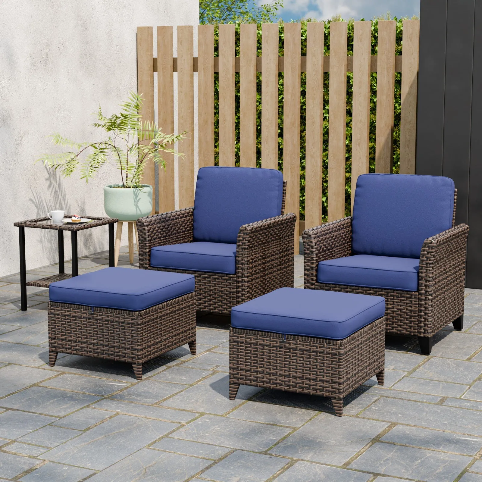 Ocean Vista Wicker Outdoor Patio Seating Set w/ Patio Chairs, 5 Pieces