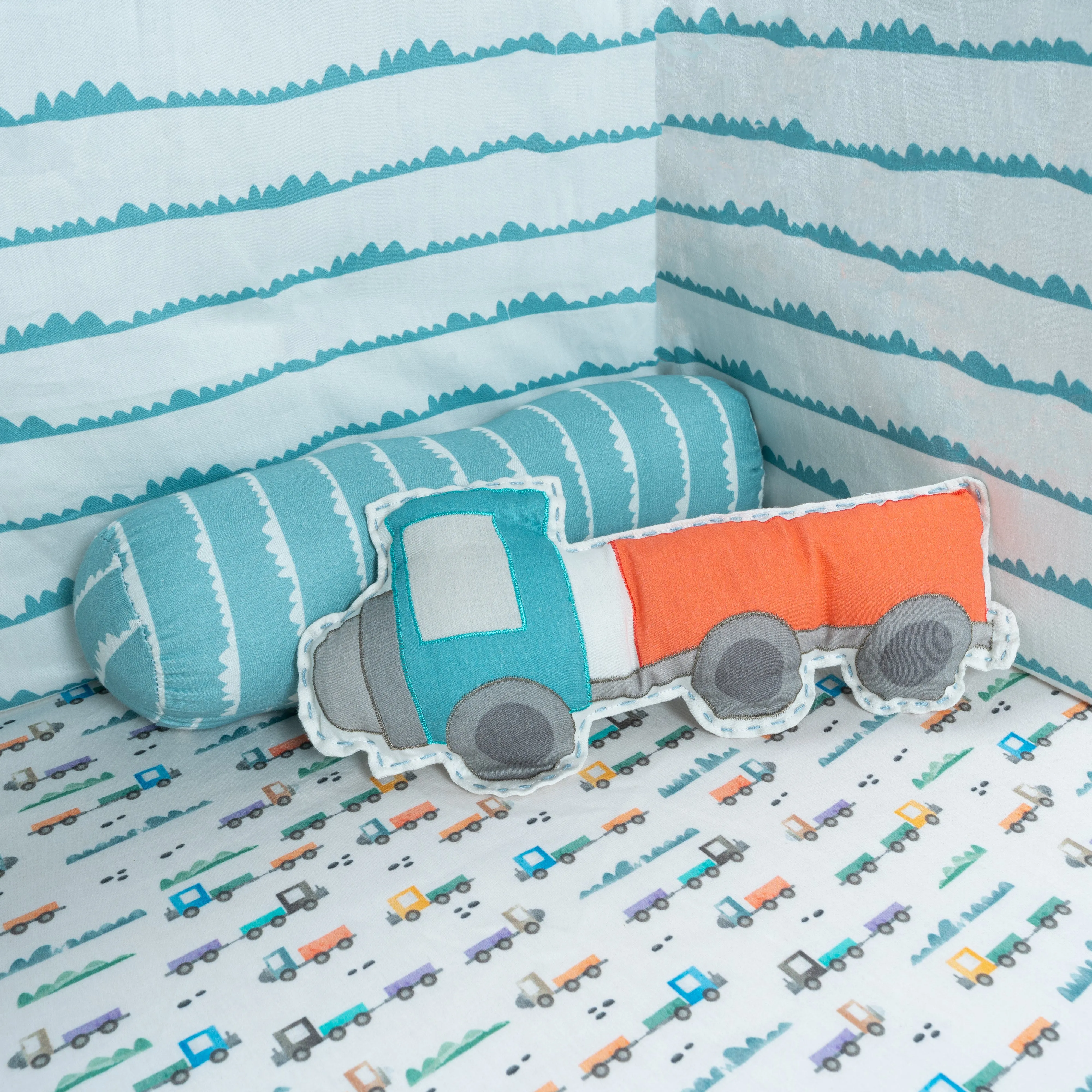 Tiny Snooze Organic Throw Cushion- Truck