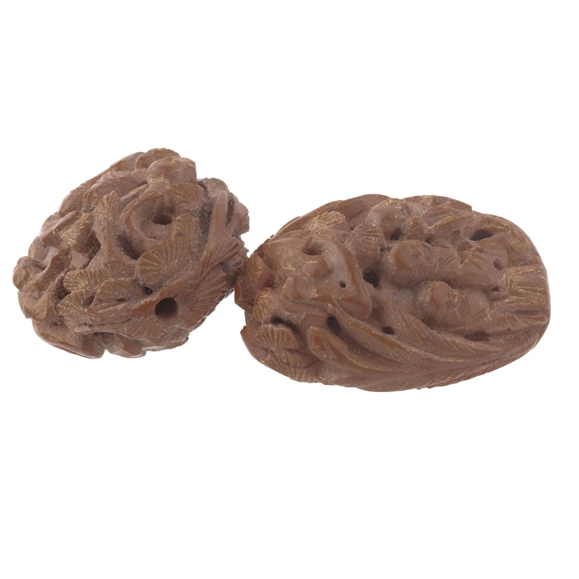 Vintage carved fruit pit Hedaio beads China. 38x25x15mm. Pkg of 1. b7-wo243