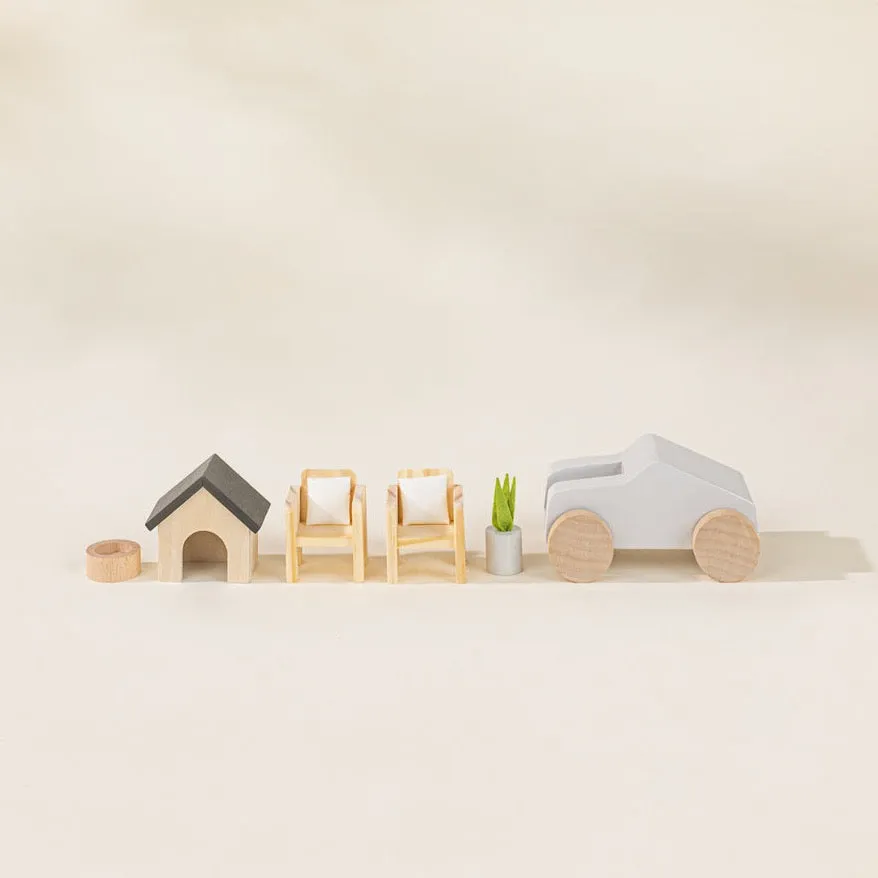 Wooden Doll House Outdoor Furniture and Accessories - 8 Pieces by Coco Village