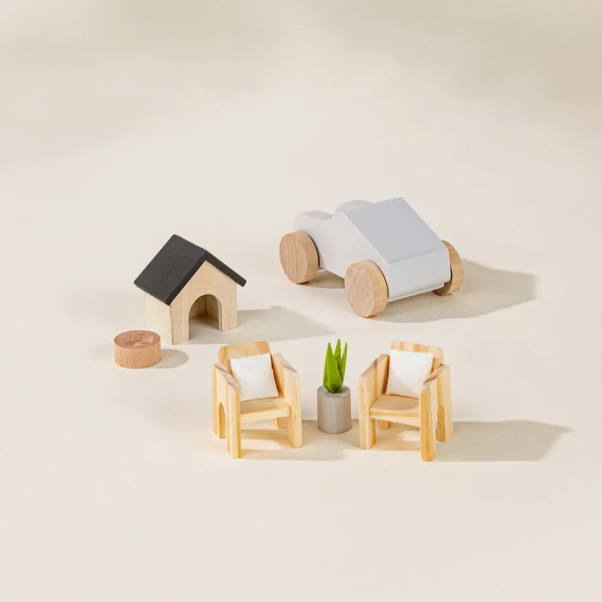 Wooden Doll House Outdoor Furniture and Accessories - 8 Pieces by Coco Village